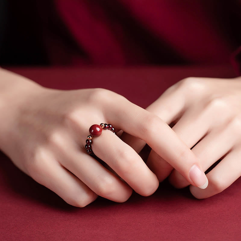 Mythstone Garnet Cinnabar Lucky Bead PiXiu Om Mani Padme Hum Rose Protection Ring