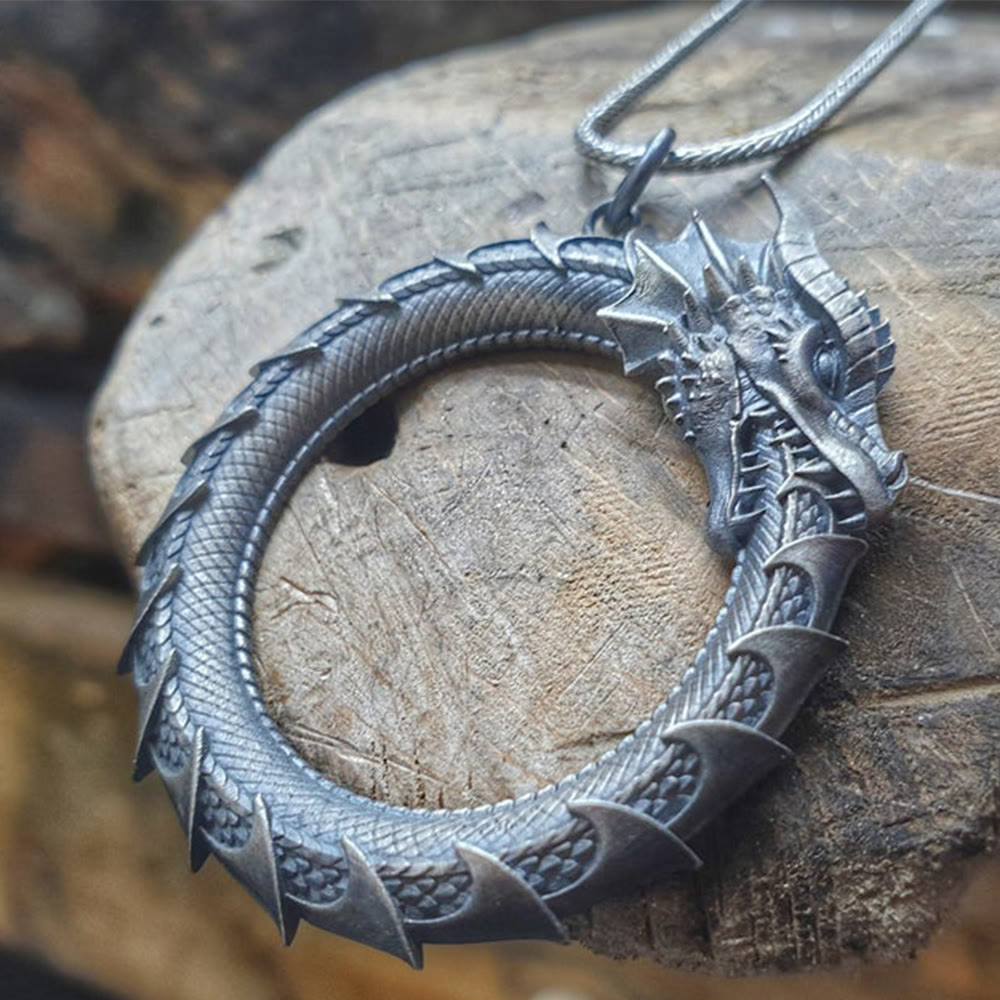 Colgante de collar con protección de serpiente y dragón de estaño puro Mythstone