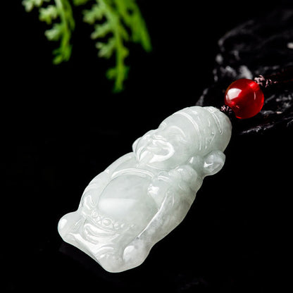 Mythstone Natural Jade Chinese God of Wealth Caishen Ingot Luck Necklace Pendant