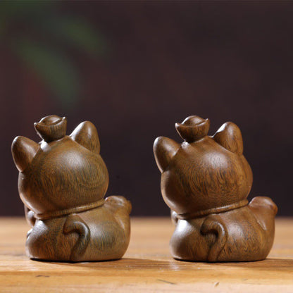 Mythstone Mini Green Sandalwood Ingot Lucky Cat Carved Peace Desk Decorations