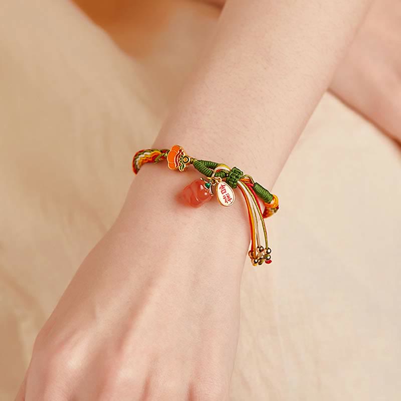 MythStone Persimmon Red Agate Strength Reincarnation Knot Braid String Bracelet