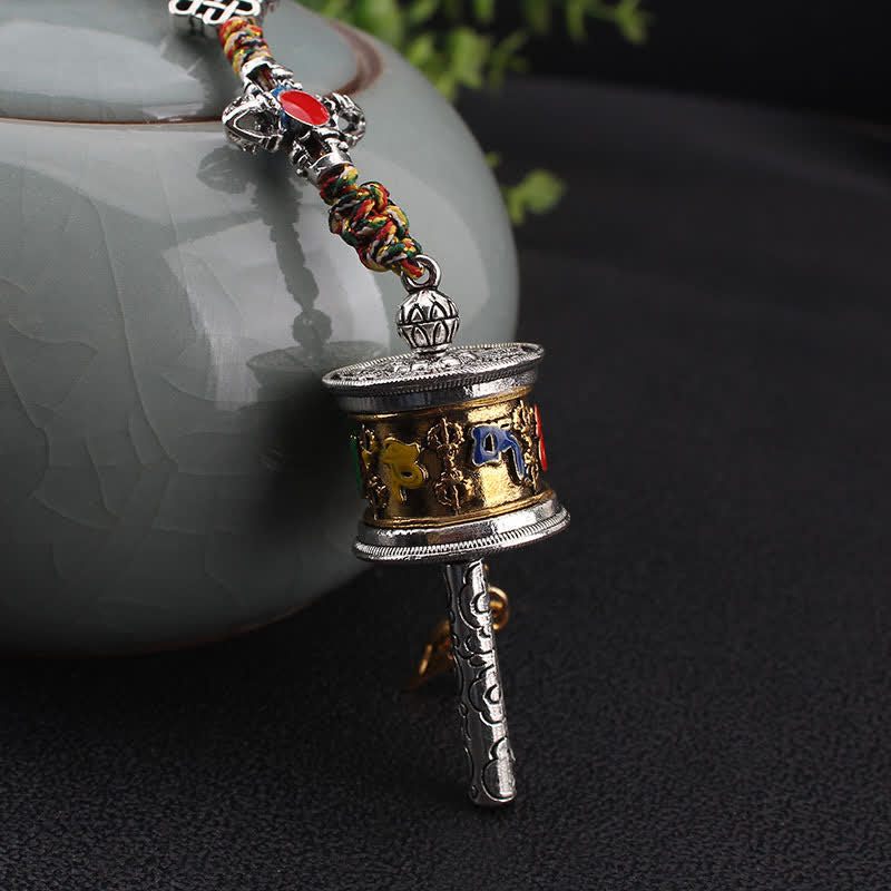 Mythstone Tibet Om Mani Padme Hum Prayer Wheel Peace Rotatable Bag Car Hanging Decoration