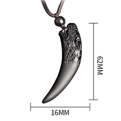 Mythstone Natural Black Obsidian Ice Obsidian Rainbow Obsidian Wolf Tooth Pattern Strength Necklace Pendant