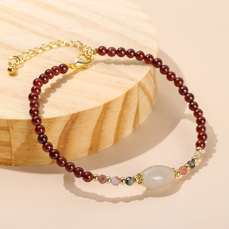 Mythstone Garnet Jade Tourmaline Bead Passion Bracelet