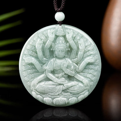 Mythstone Thousand-Hand Kwan Yin Avalokitesvara Jade Blessing String Necklace Pendant