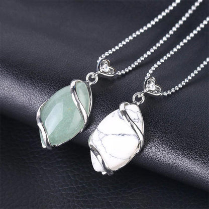 Mythstone Marquise Pattern Natural Crystal Stone Charm Necklace Pendant