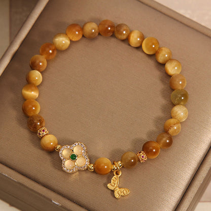 Mythstone Tiger Eye Four Leaf Clover Butterfly Protection Bracelet