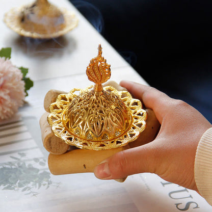 Mythstone Gold Alloy Healing Mini Incense Burner With Wooden Coaster Home Decor