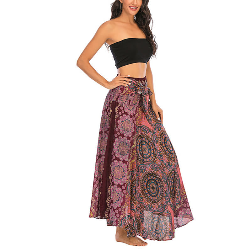 Mythstone Two Style Wear Bohemian Mandala Flower Lace-up Skirt Dress