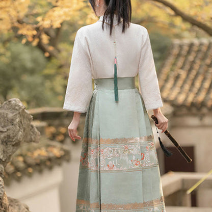 Falda con estampado de cara de caballo y jardín de melocotón verde Hanfu chino Mythstone Mamianqun