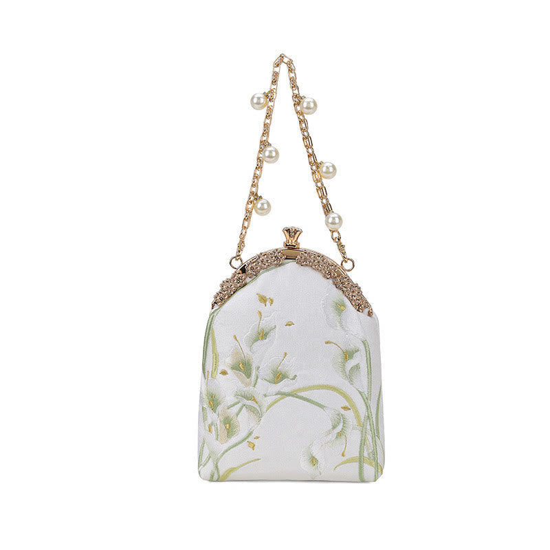 Mythstone Calla Embroidery Metal Handle Handbag Crossbody Bag