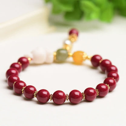 MythStone Year of the Rabbit Cinnabar Hetian Jade Bunny Beaded Blessing Bracelet