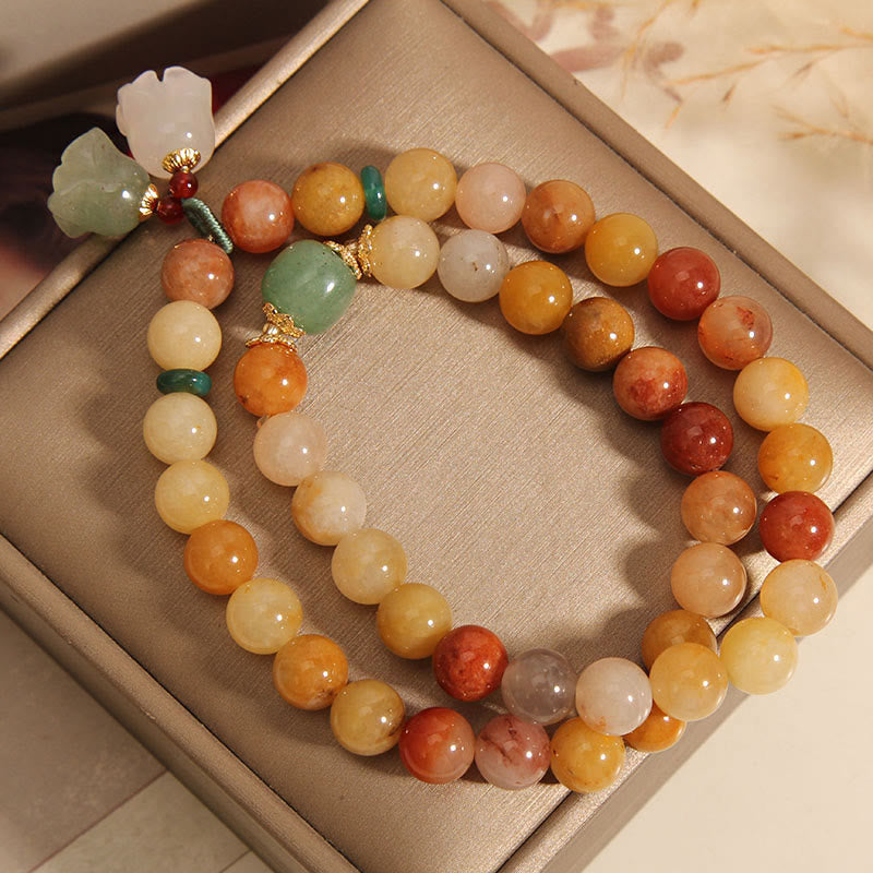 Mythstone Tibet Natural Golden Silk Jade Double Layer Bell Orchid Luck Bracelet