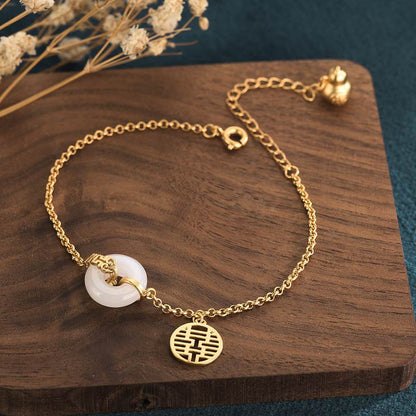 MythStone White Jade Double Happiness Fortune Bracelet