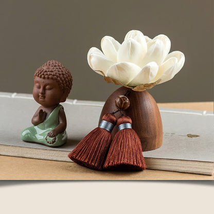 Mythstone Black Peach Wood Buddha Flower Calm Cure Decorations