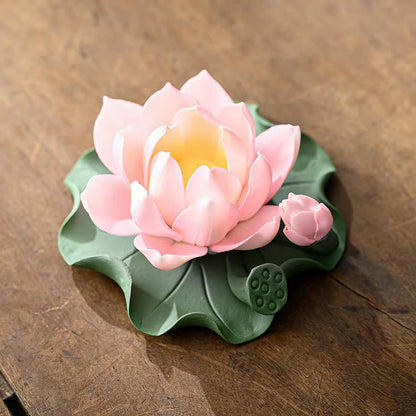 Mythstone Lotus Flower Leaf Pod Spiritual Healing Ceramic Stick Incense Burner Decoration