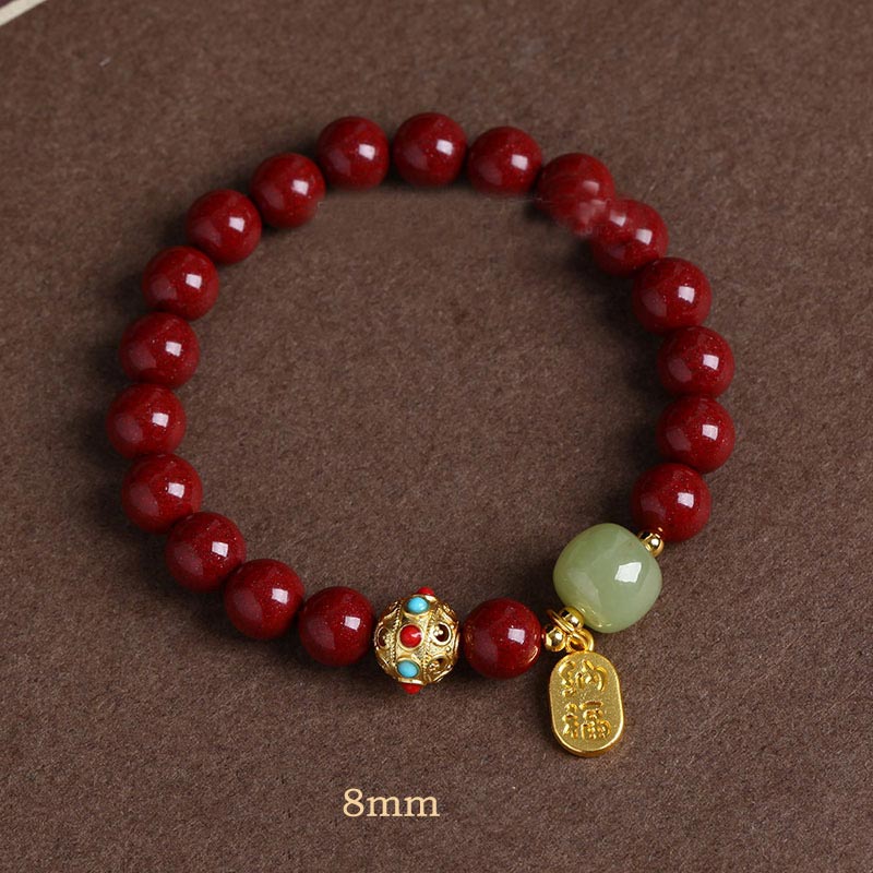 Mythstone Cinnabar Green Aventurine Fortune Protection Charm Bracelet