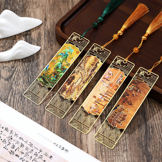 Mythstone A Panorama of Rivers and Mountains Metal Hollow Bookmarks Tassel With Gift Box