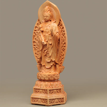 Mythstone Handcrafted Mahasthamaprapta Bodhisattva Thuja Sutchuenensis Wood Optimistic Decoration