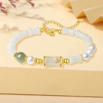 Pulsera de plata de ley 925 con jade blanco natural y bambú Mythstone para la suerte 