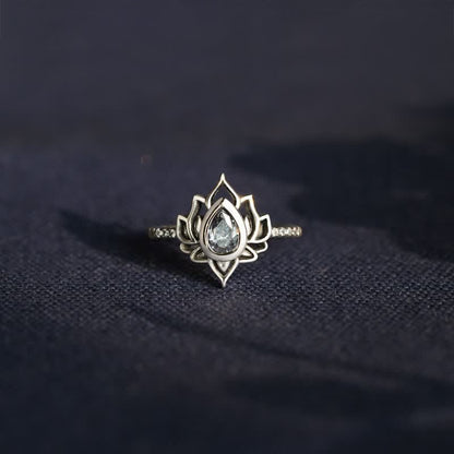 Mythstone Sterling Silver Lotus Zircon Blessing Protection Ring