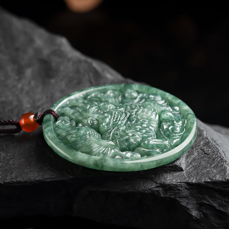 Mythstone Natural Jade Kirin Abundance String Necklace Pendant