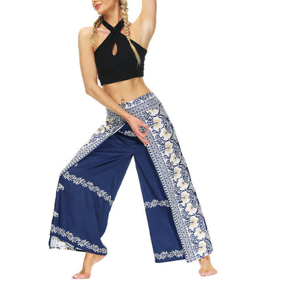 Mythstone Boho Flower Vine Split Thigh Wide Leg Pants Sports Fitness Dance Women's Yoga Pants