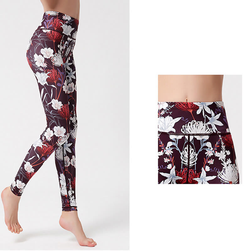 Mythstone Colorful Flower Petal Leaves Print Sports Exercise Fitness High Waist Leggings Women's Yoga Pants