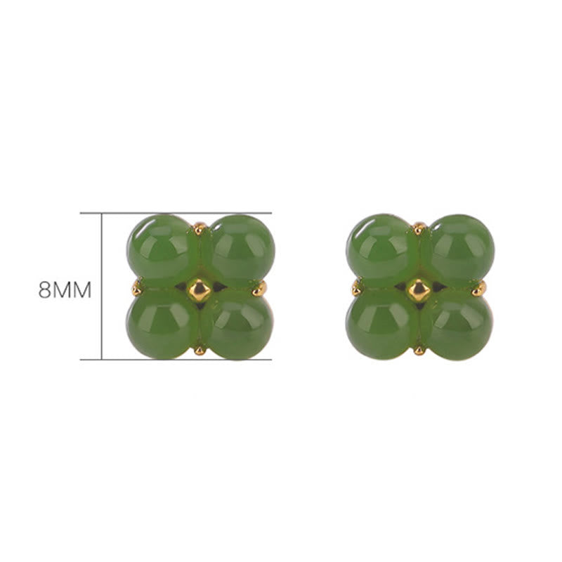 Mythstone 925 Sterling Silver Plated Gold Natural Cyan Jade Four Leaf Clover Luck Stud Earrings