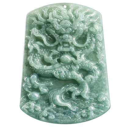 Mythstone Natural Jade Chinese Zodiac Dragon Sea Luck String Necklace Pendant