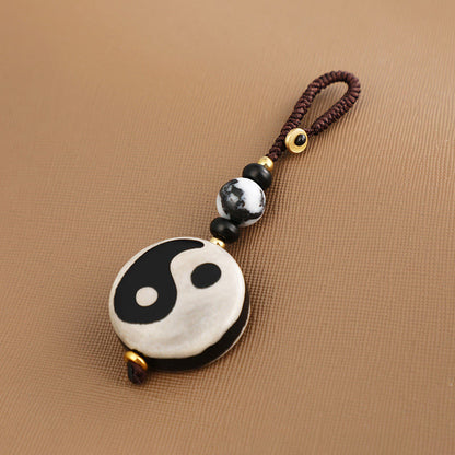 Mythstone Natural Agate Yin Yang Dzi Bead Balance Keychain