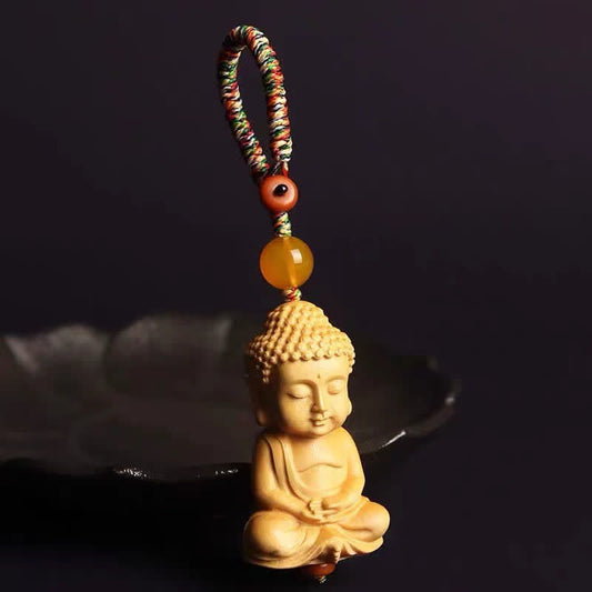 Mythstone Tathagata Buddha Serenity Peace Boxwood Keychain