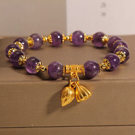 Mythstone Natural Amethyst Lotus Healing Spiritual Bracelet