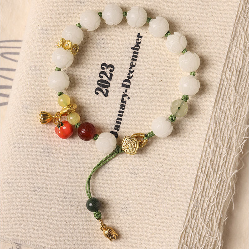 Pulsera de paz y armonía con cuentas de calabaza y loto de semilla de bodhi natural Mythstone