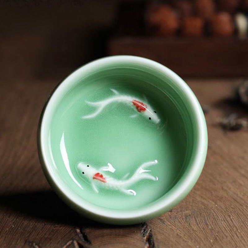 Mythstone Colorful Koi Fish Ceramic Teacup Kung Fu Tea Cup Bowl