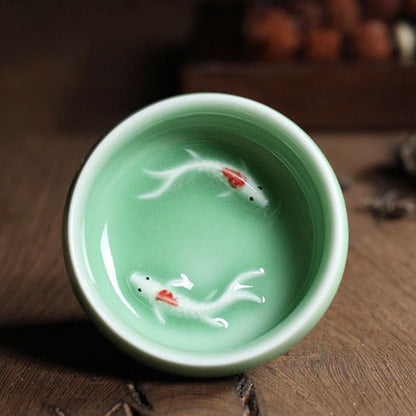 Mythstone Colorful Koi Fish Ceramic Teacup Kung Fu Tea Cup Bowl