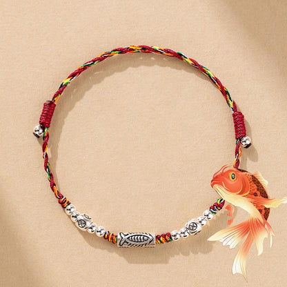 MythStone 925 Sterling Silver Luck Koi Fish Braided Colorful String Bracelet Anklet