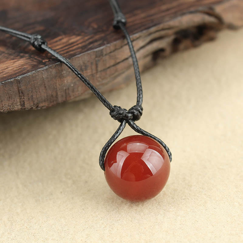 Mythstone Red Agate Bead Confidence Leather Rope Necklace Pendant