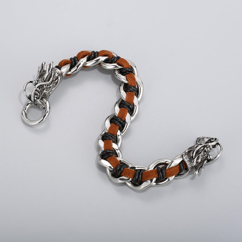 Mythstone Dragon Leather Titanium Steel Protection Luck Braided Bracelet