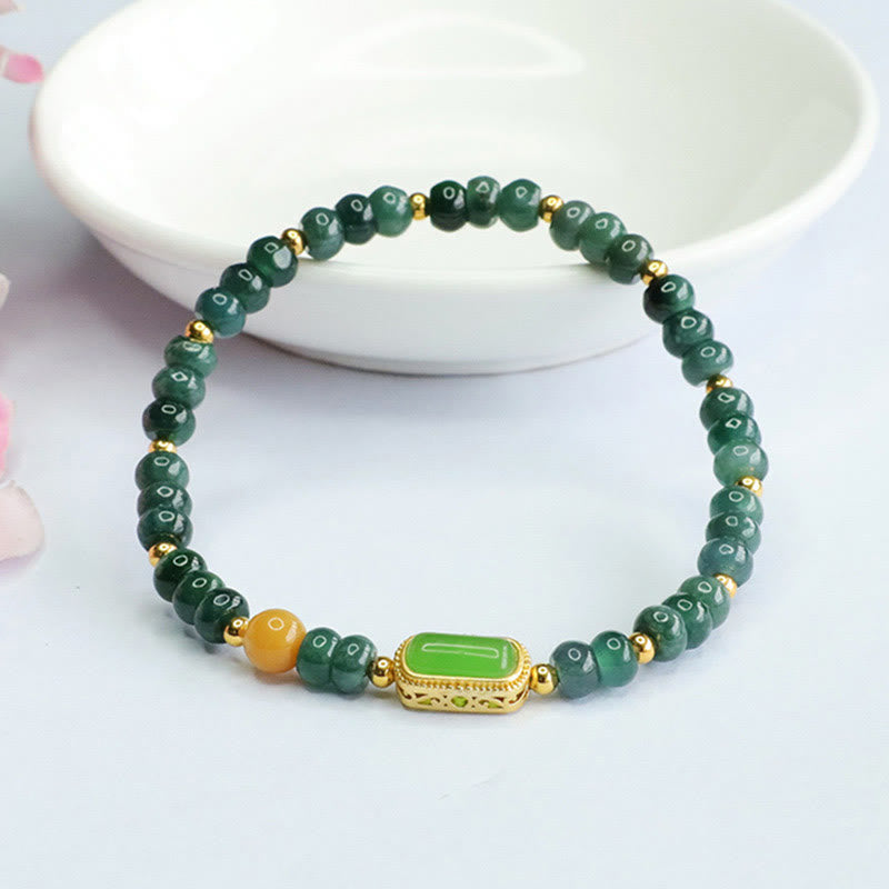 Pulsera de la suerte con topacio y jade verde natural Mythstone