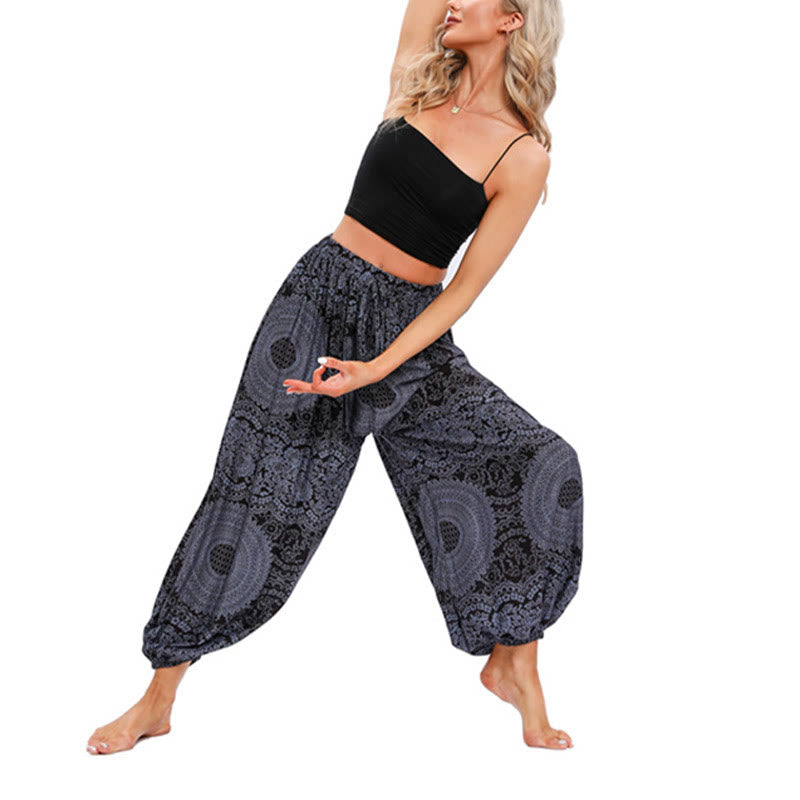 Mythstone Casual Loose Round Rose Pattern Harem Trousers Women's Yoga Pants