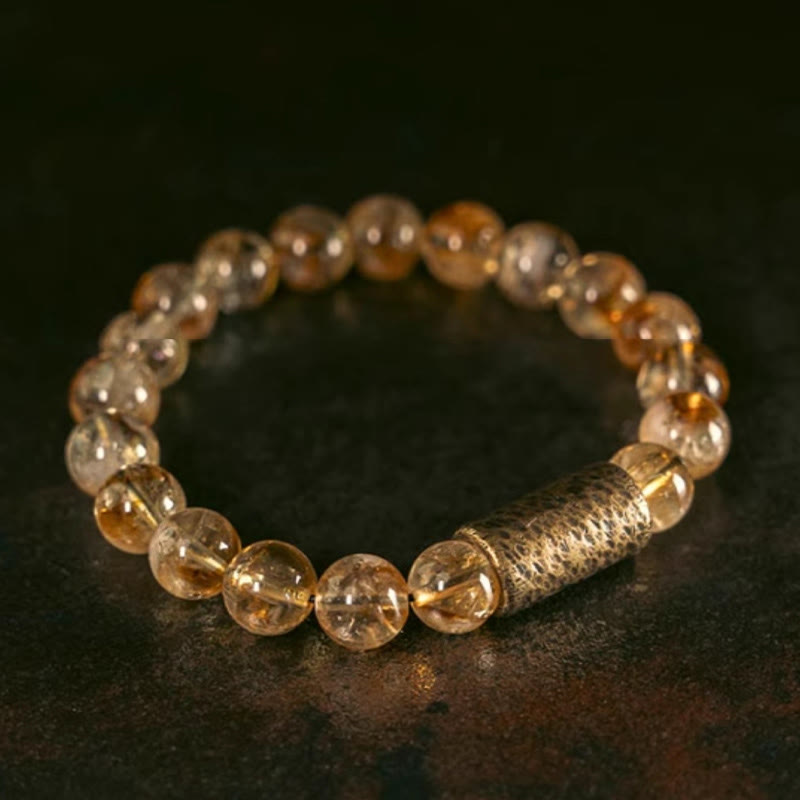 Mythstone Natural Citrine Crystal Brass Bead Protection Bracelet