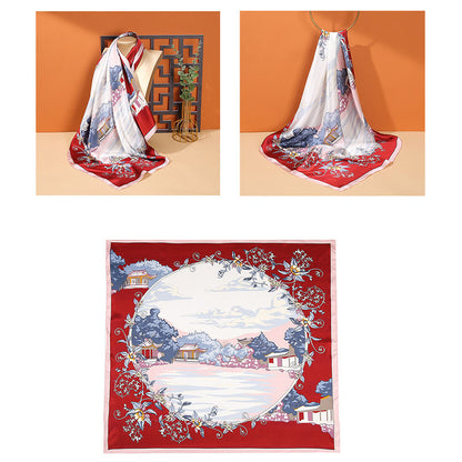 Mythstone Pastoral Scene Hot Air Balloon Spring Blossom 100% Mulberry Silk Neck Hair Scarf