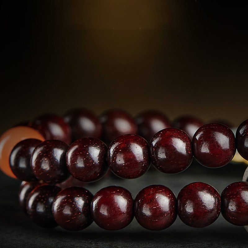 Mythstone Chinese Zodiac Natal Buddha Small Leaf Red Sandalwood Jade Red Agate PiXiu Sooth Bracelet