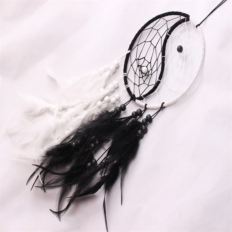 Mythstone Yin Yang  Dream Catcher Circular Net with Feathers Balance Decoration