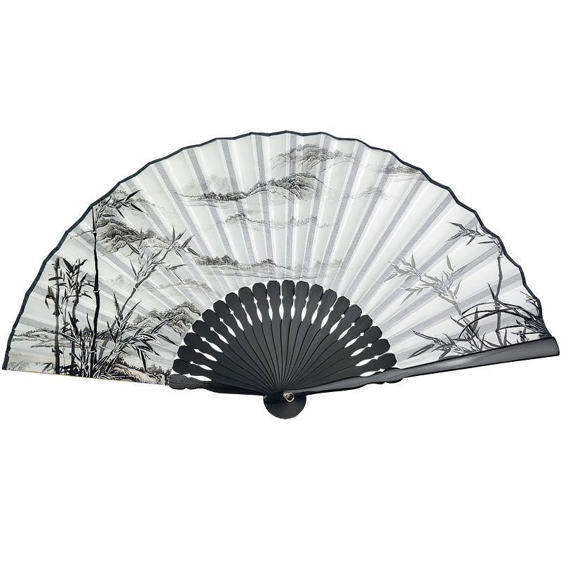 Mythstone Vintage Bamboo Peony Butterfly Lotus Handheld Silk Folding Fan With Bamboo Frames