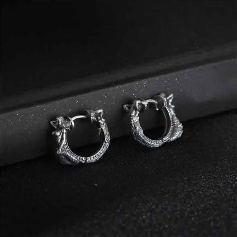 Mythstone 925 Sterling Silver Dragon Hoop Pattern Protection Earrings