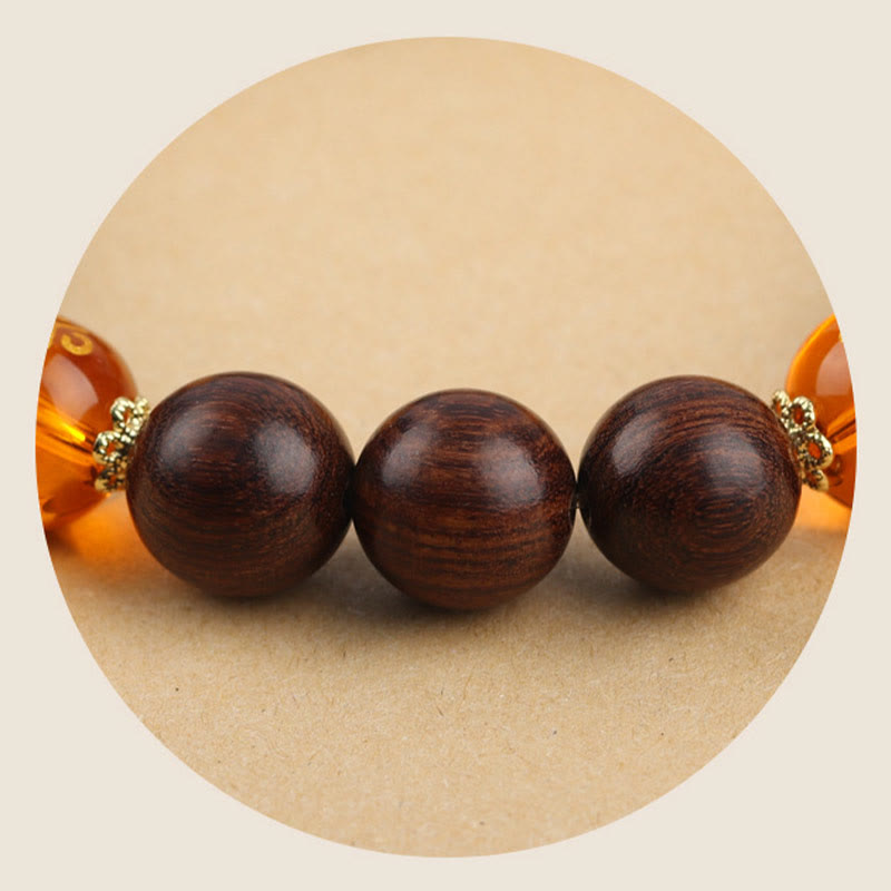 Mythstone Natural Phoebe Zhennan Wood Om Mani Padme Hum God Of Wealth Crystal Protection Bracelet