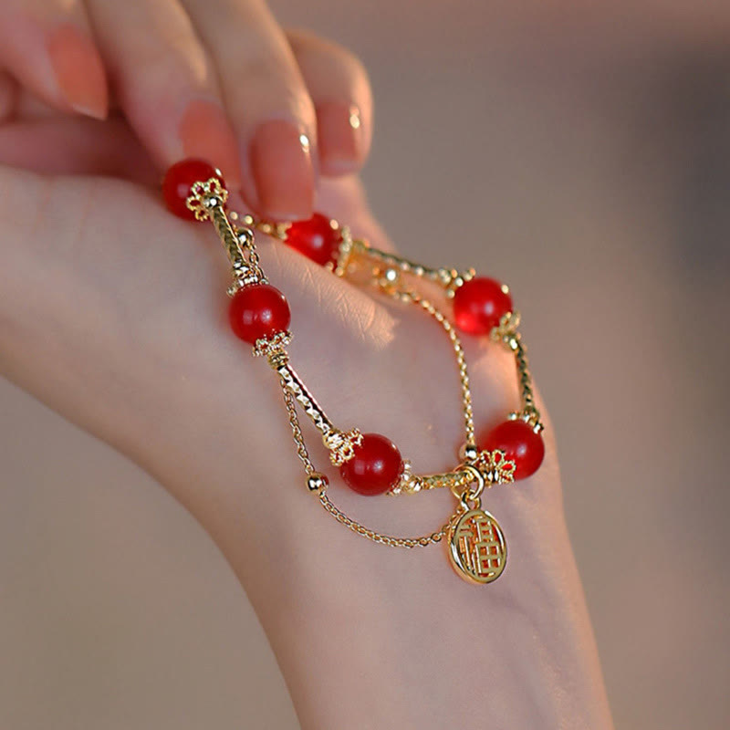 Pulsera de autoaceptación con dije de personaje Fu de ágata roja de Mythstone 