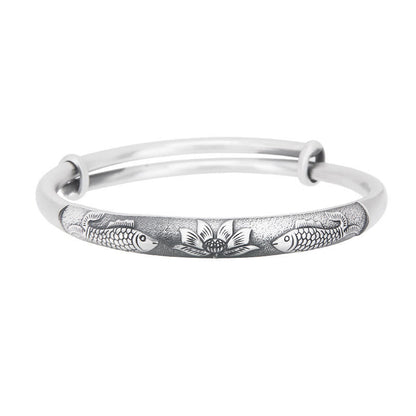 Mythstone 999 Sterling Silver Koi Fish Lotus Wealth Luck Bracelet Bangle